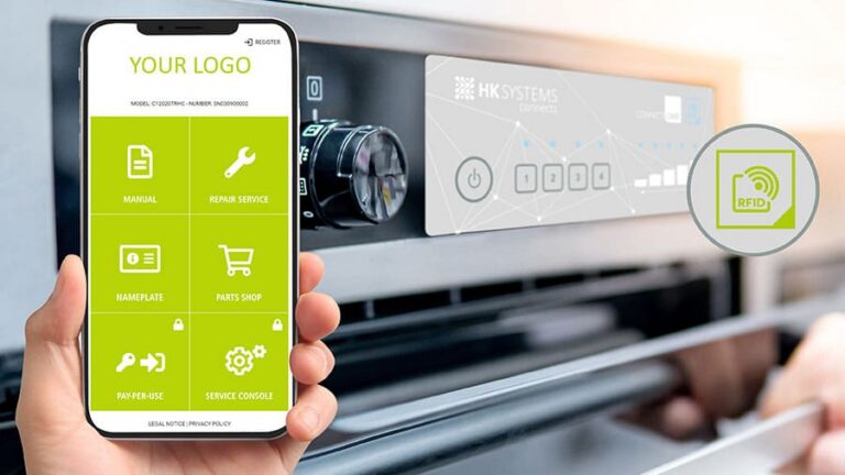 Smartphone reading digital nameplate on an oven