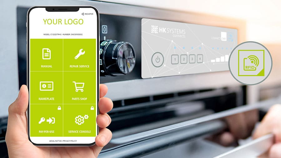 Smartphone reading digital nameplate on an oven